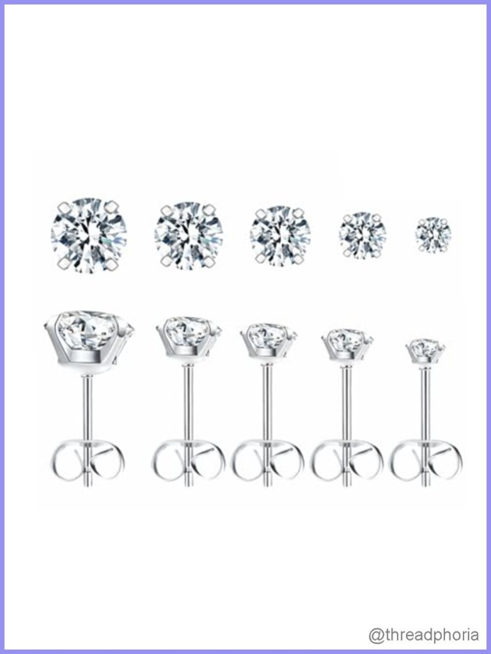 Stainless Steel Stud Earrings Set for Women 5 Pairs Hypoallergenic Cubic